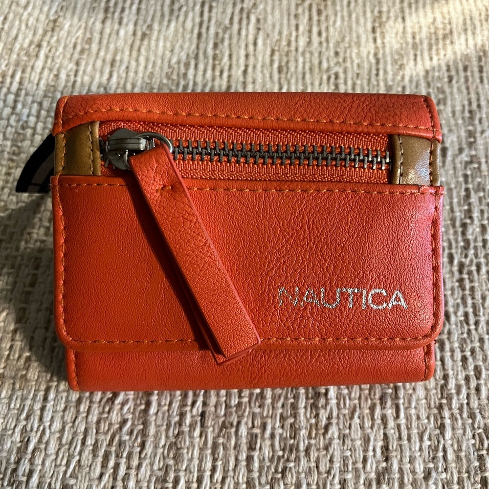 Nautica Vibrant Orange Wallet with Brown Trim